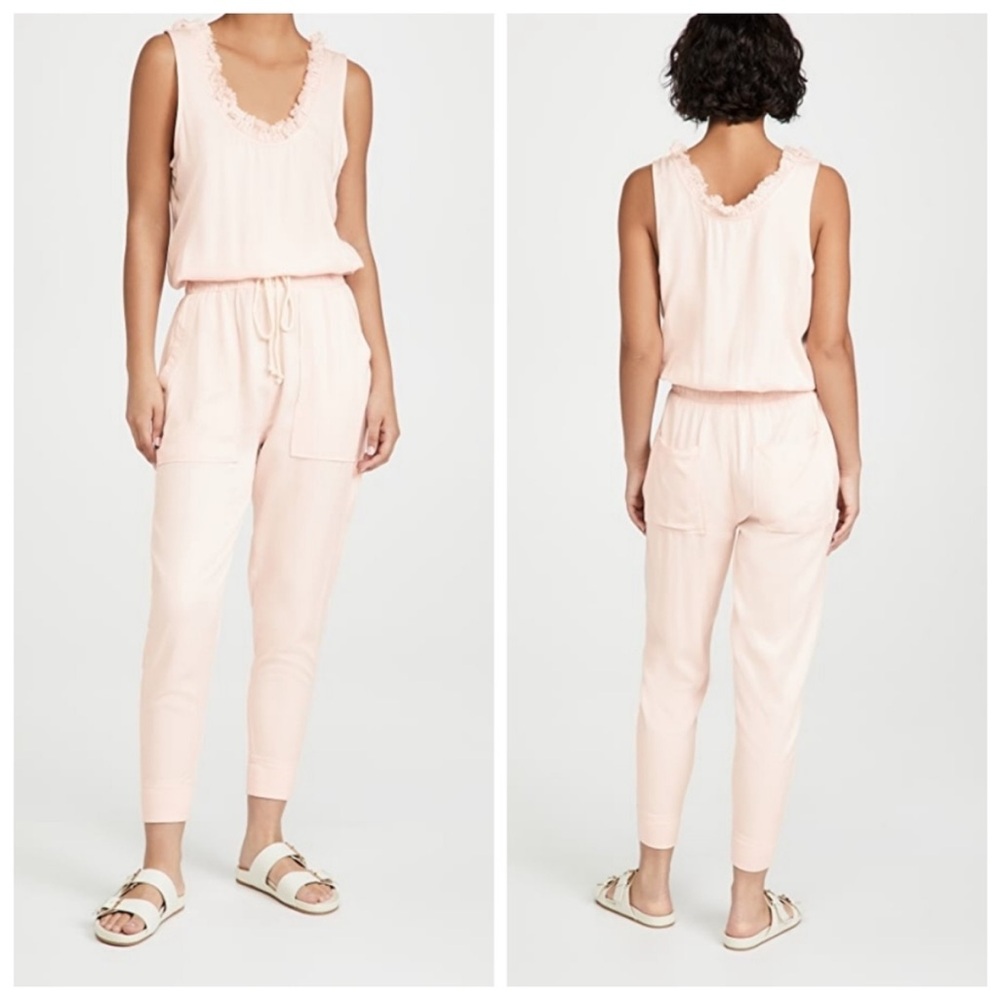 NEW! Ramy Brook Powder Pink Ray Jumpsuit Fringe Neckline Ankle Cuffs Size XS